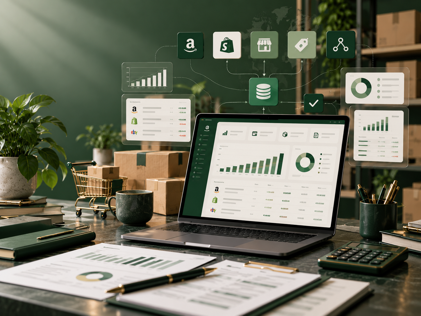 eCommerce monthly accounting workspace and financial dashboards