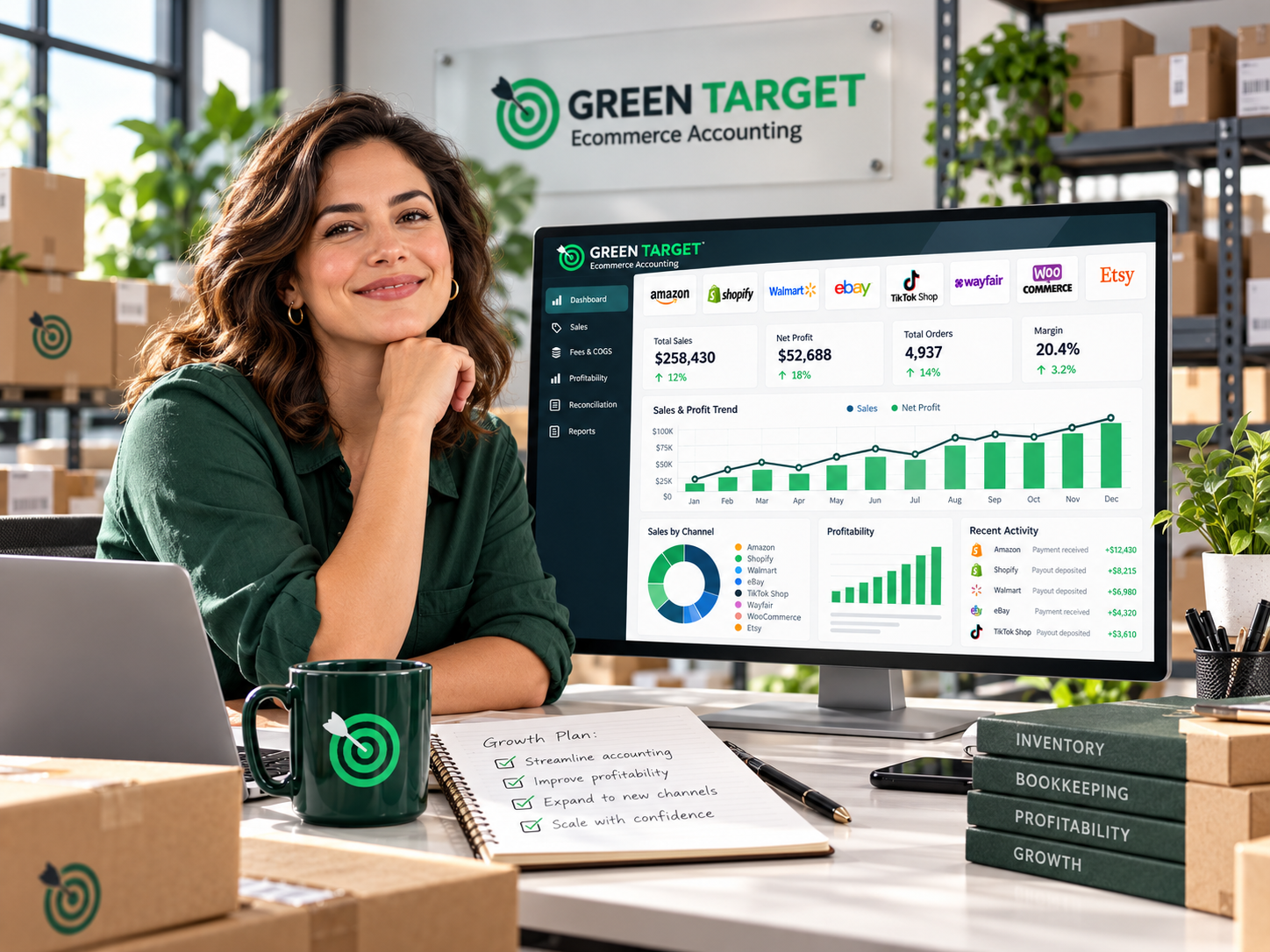 Confident ecommerce owner supported by consolidated financial reporting