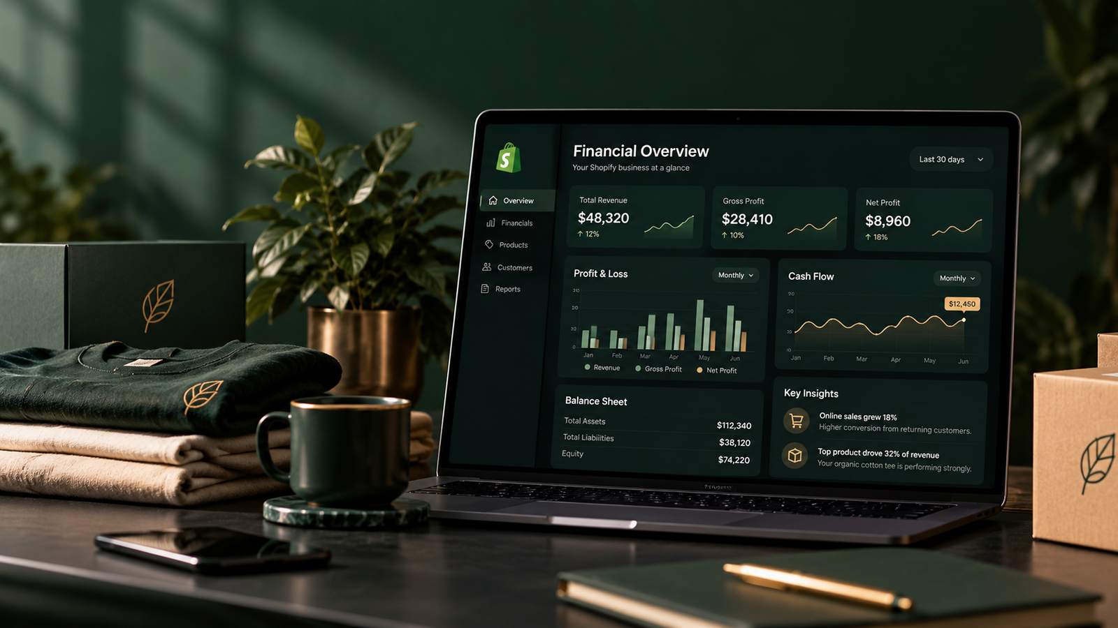 Shopify online store and accounting workspace