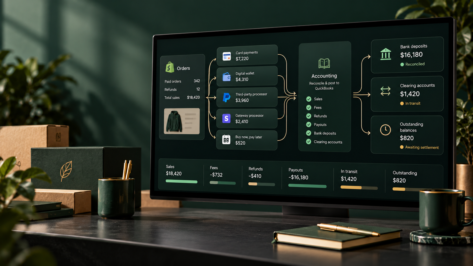 Shopify payment reconciliation with clearing balances in transit